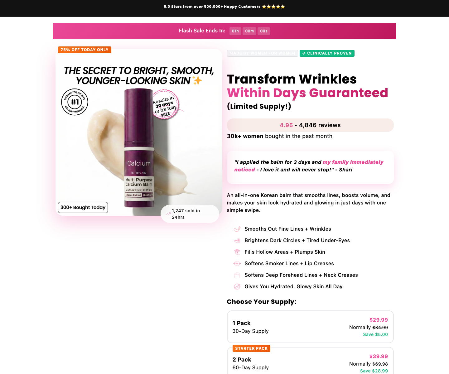 Here For Women Calcium Balm product page hero screenshot