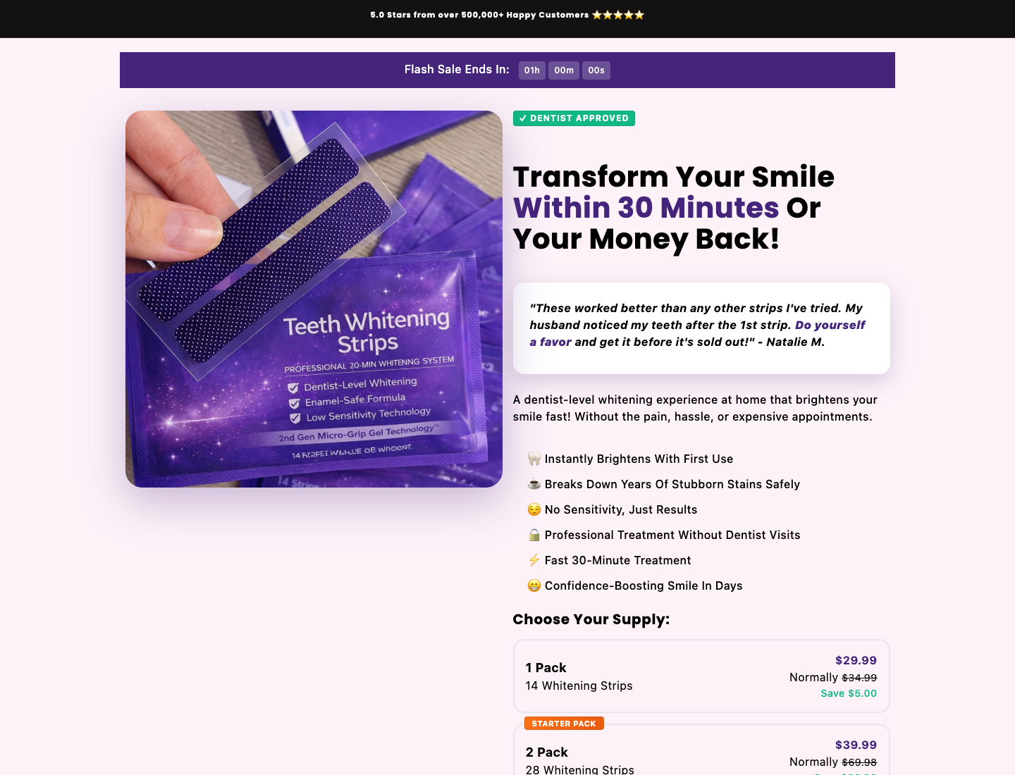 Here For Women Teeth Whitening Strips product page hero screenshot
